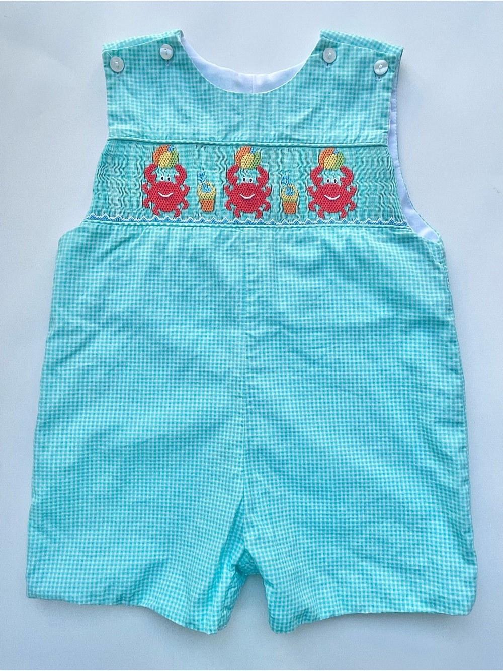 Claire & Charlie Smocked Crab Gingham Jon Jon/Shortall — Baby Boy 18 Months
